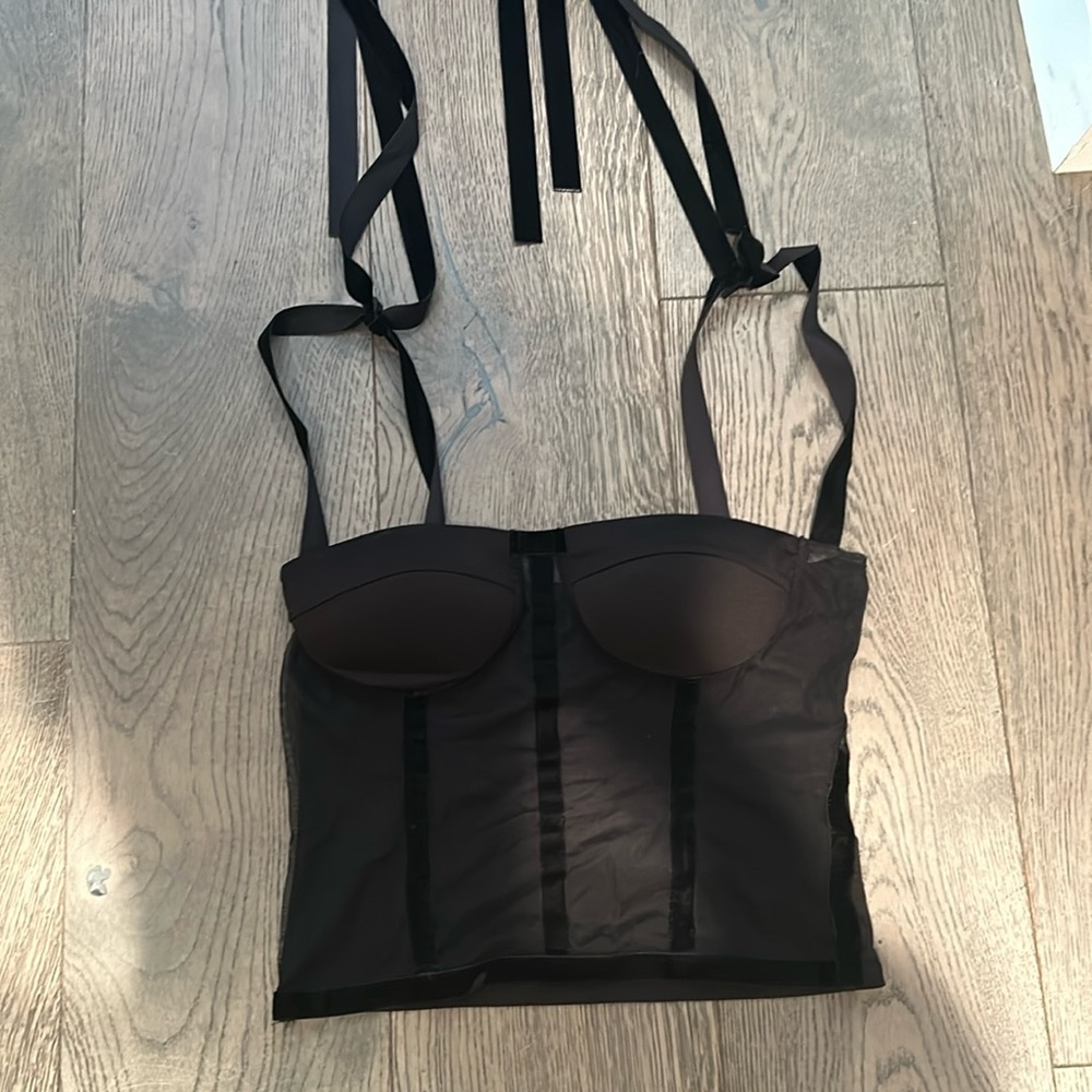 Commense Black Sheer Corset-Style Camisole with Tie Straps - Picture 2 of 4